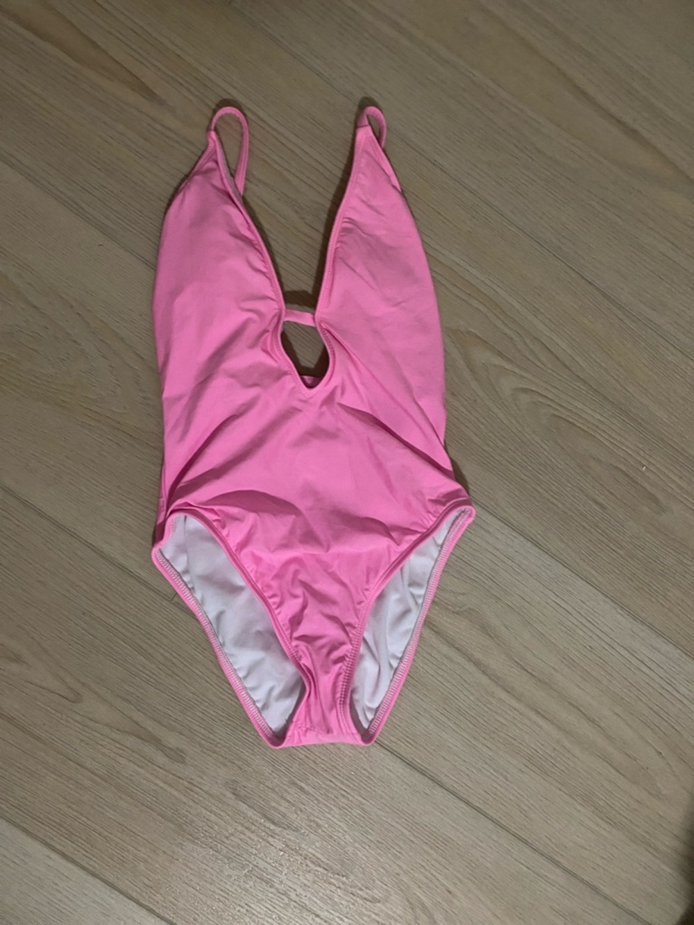Pink One-Piece Swimsuit with Plunge Keyhole